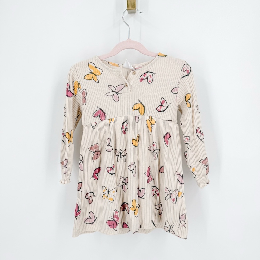 Zara Kids Long Sleeve Dress - Cream with Pink and Yellow Butterflies